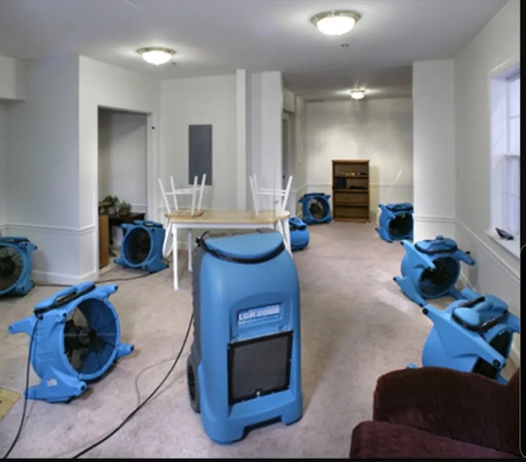 Air movers and dehumidifier setup for Water Damage Restoration in Bellwood
